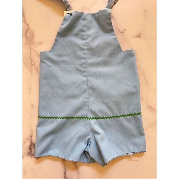 Baby boy light blue overalls vintage romper one piece shorts bull 70s - Picture 3 of 5